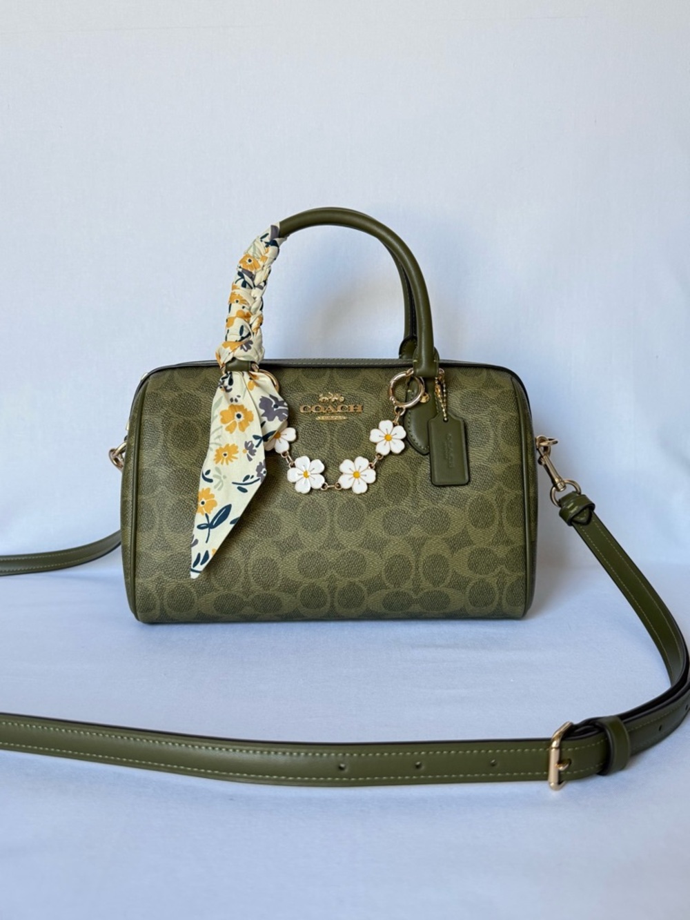 Coach Rowan Satchel Bag Olive/Gold hardware Signature Top Handle Crossbody NWT - Picture 2 of 14